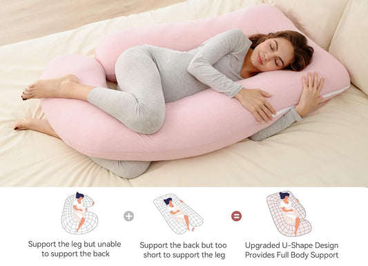 Momcozy Pregnancy Pillows For Sleeping, U Shaped Full Body Maternity Pillow For Side Sleeping - Support For Back, Legs, Belly, Hips, 57 Inch, Pink