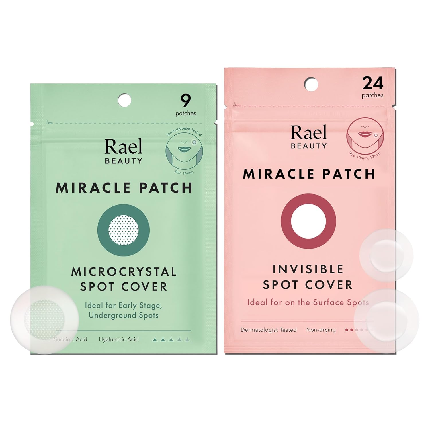 Rael Pimple Patches, Miracle Patch Bundle - Hydrocolloid Acne Patch For Face, Zit & Blemish, Breakouts, All Skin Types, Vegan, Cruelty Free (Invisible & Microcrystal Spot Cover, 33 Count)