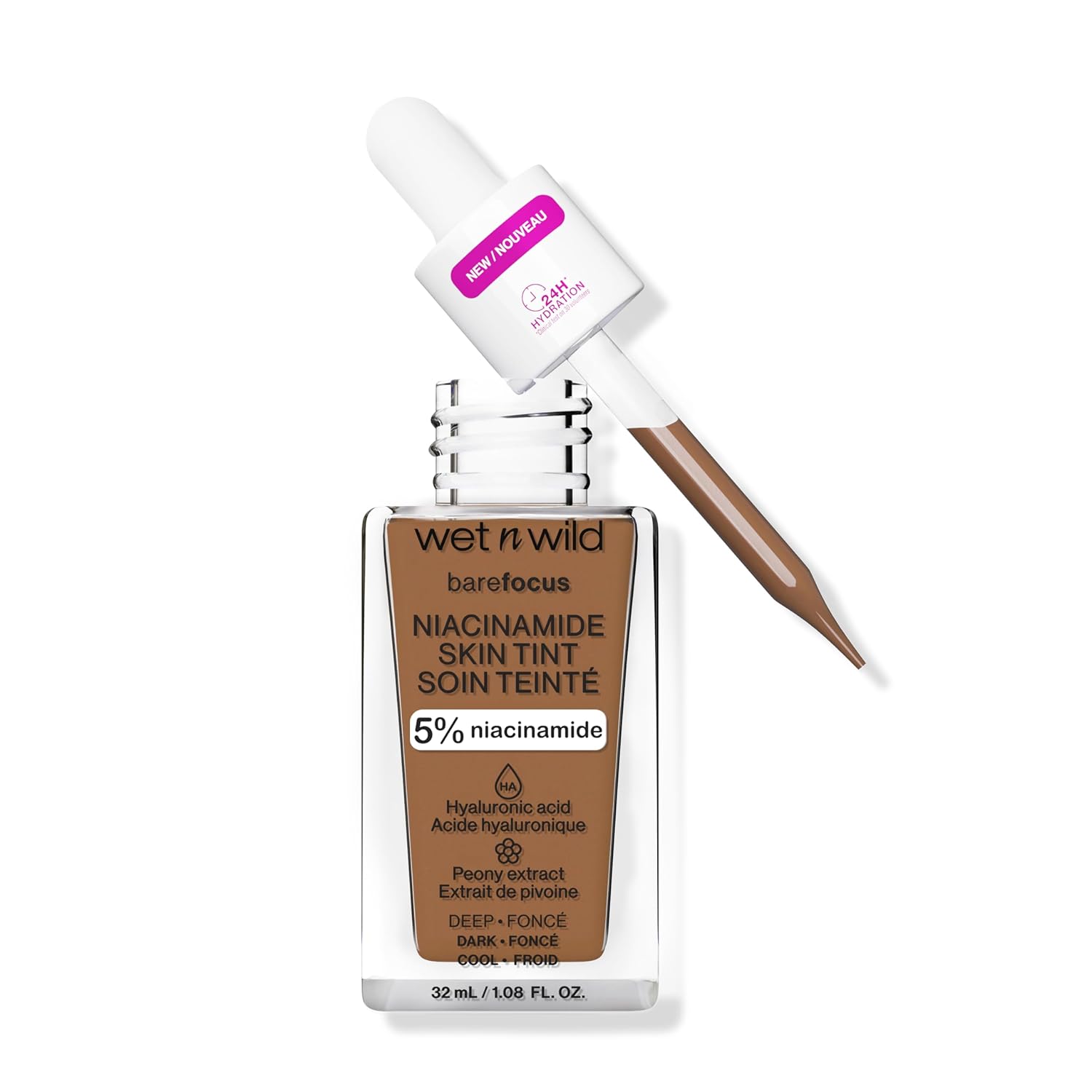 Wet N Wild Bare Focus Skin Tint, 5% Niacinamide Enriched, Buildable Sheer Lightweight Coverage, Natural Radiant Finish, Hyaluronic & Vitamin Hydration Boost, Cruelty-Free & Vegan - Deep