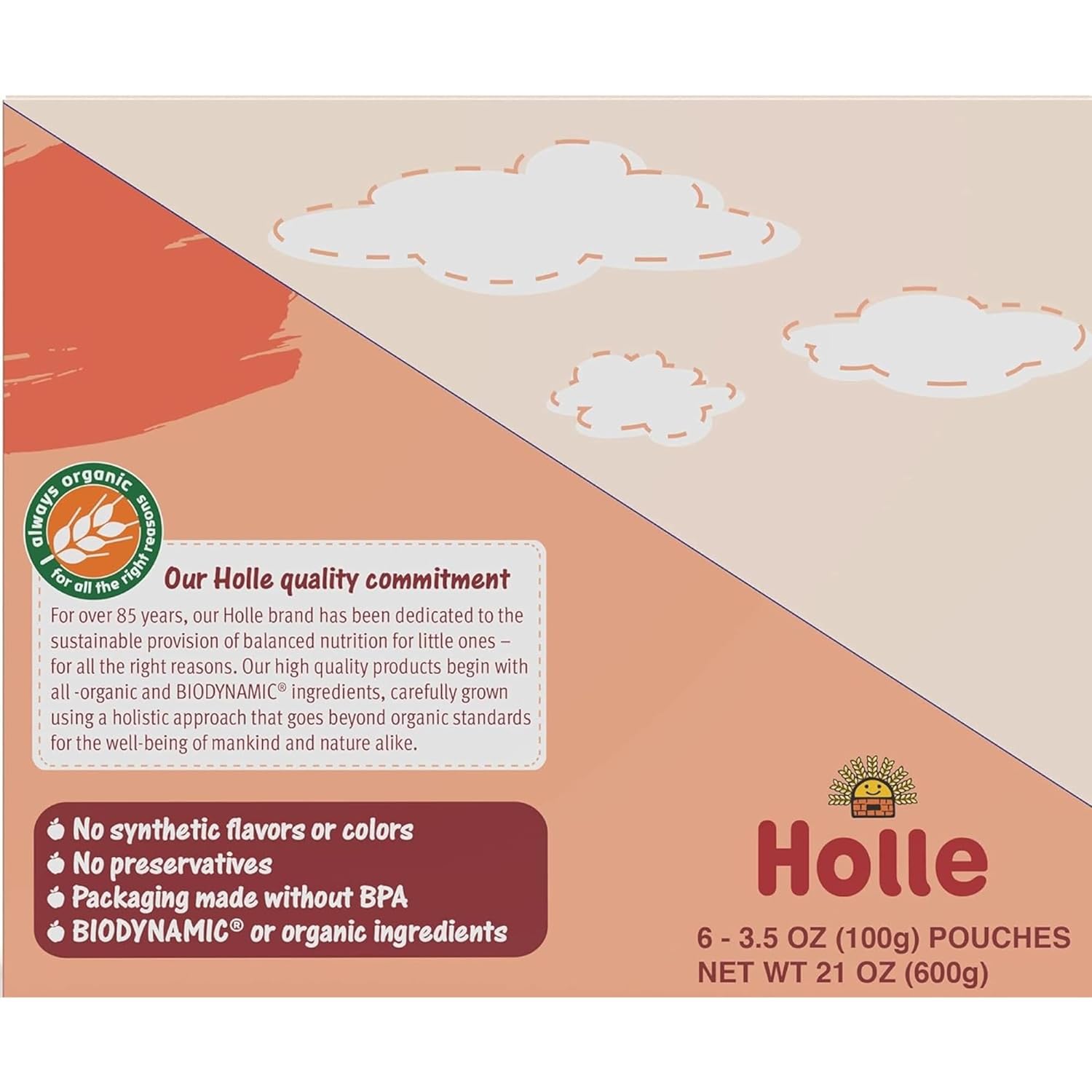 Holle Organic Baby Food Pouches - Panda Peach Baby Puree with Peach, Banana, Apricot & Spelt - (6 Pack) Organic Baby Snacks + Fruit and Veggie Pouches for Weaning Babies 6 Months and Older : Baby