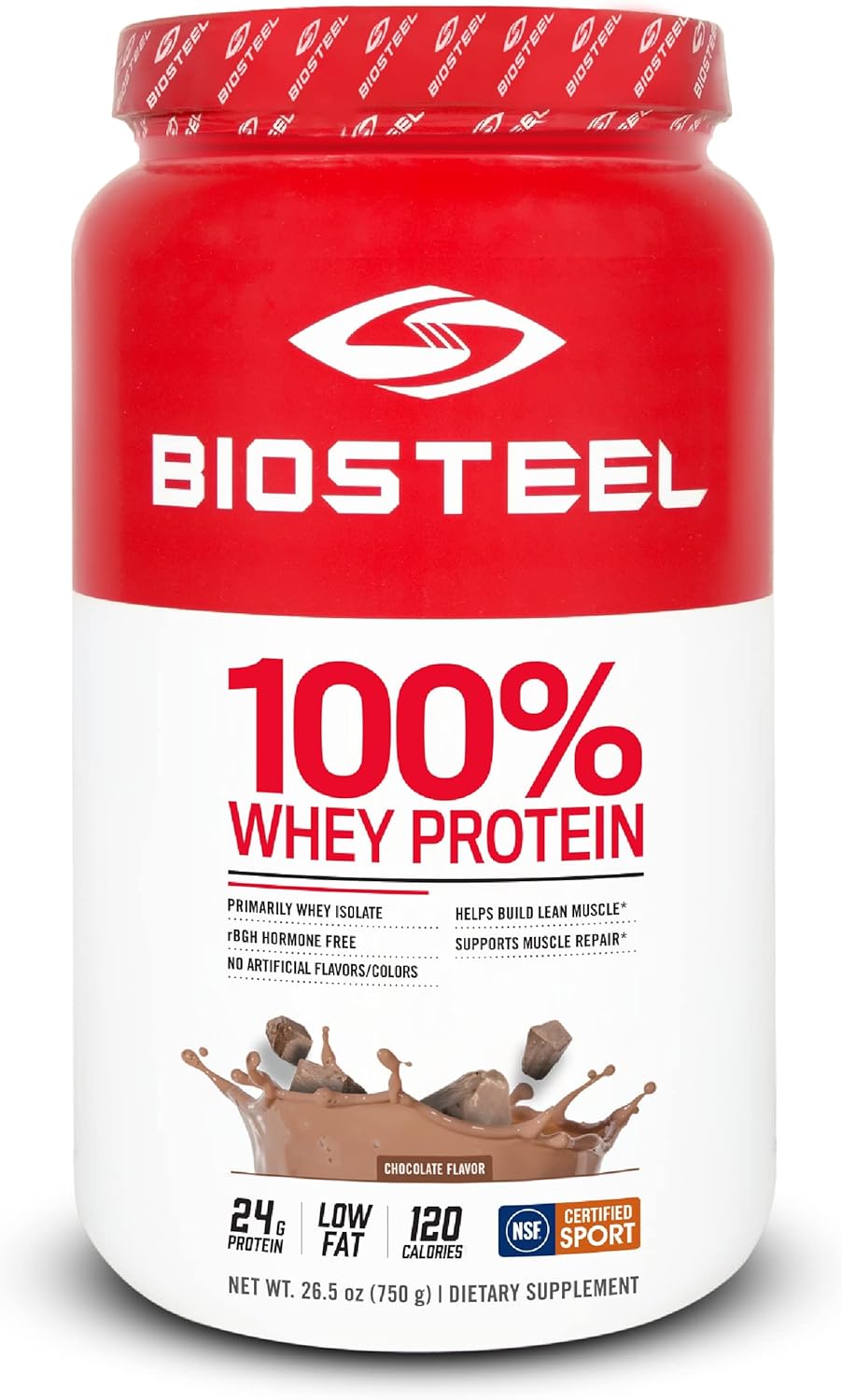 Biosteel Sports Chocolate 100% Whey Protein Powder Supplement, Rbgh Hormone Free & Non-Gmo Post Workout Formula, 25 Servings, 25.5 Ounces Trusted By Pro Athletes, Nsf For Sport