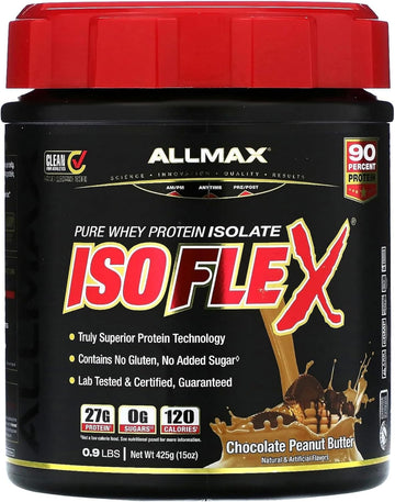 Allmax Isoflex Whey Protein Isolate, Chocolate Peanut Butter - 0.9 Lb - 27 Grams Of Protein Per Scoop - Zero Fat & Sugar - 99% Lactose Free - Gluten Free & Soy Free - Approx. 15 Servings