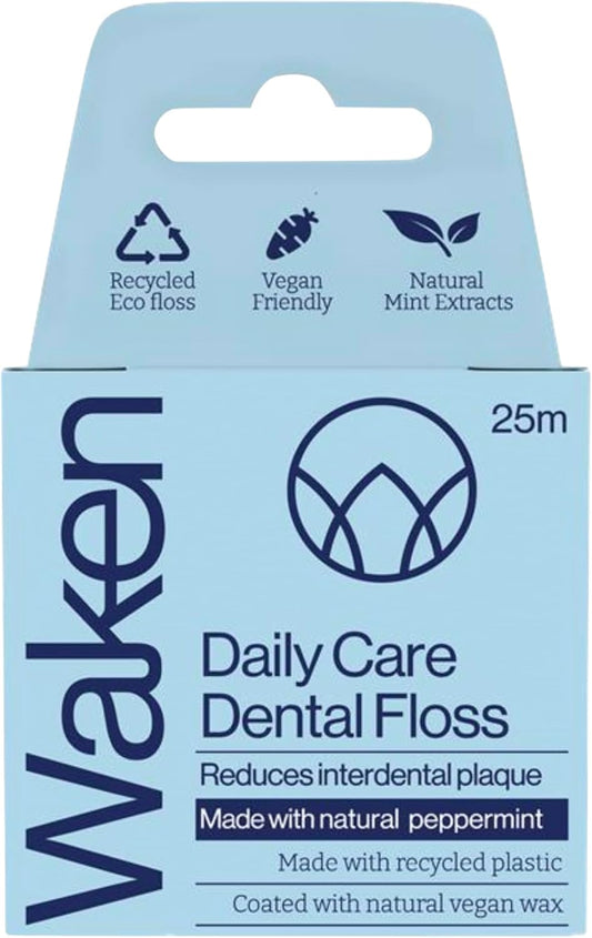 Waken , 25m peppermint dental floss, 100% natural flavor, reduces plaque and gum disease, clinically tested, vegan floss, eco-friendly, sustainable packaging, 100% recyclable, white : Amazon.co.uk: Health & Personal Care