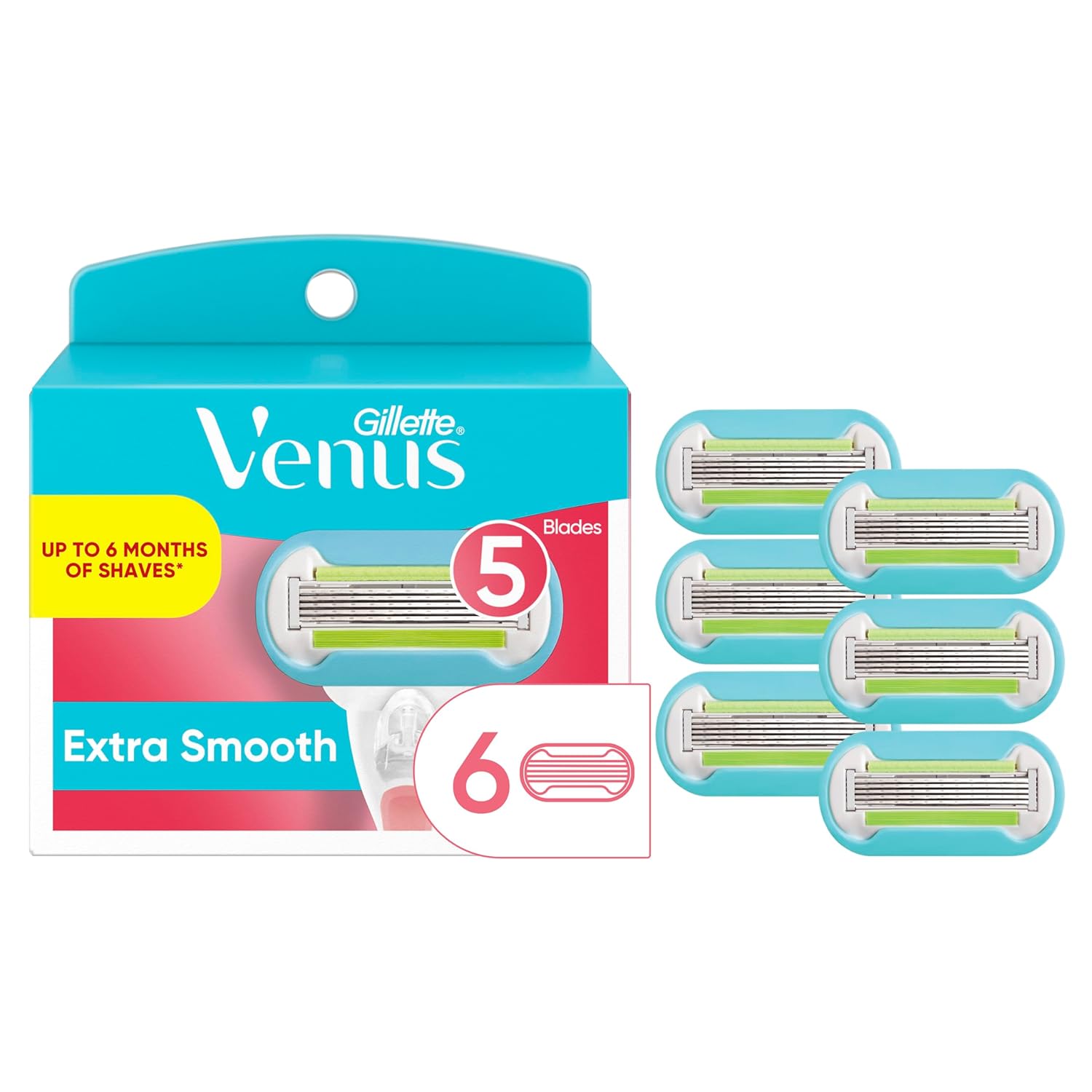 Gillette Venus Extra Smooth Womens Razor Blade Refills, 6 Count, Designed For A Close, Smooth Shave