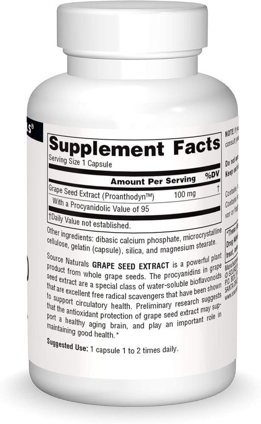 Source Naturals Grape Seed Extract, Protects & Supports Healthy Aging Brain*, 100 Mg - 60 Capsules
