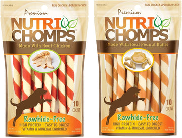 Nutrichomps Dog Chews 5-Inch Twists, Easy To Digest, Rawhide-Free Dog Treats, Real Peanut Butter Flavor & Real Chicken Flavor (Nt112V) - 10 Count (Pack Of 2)