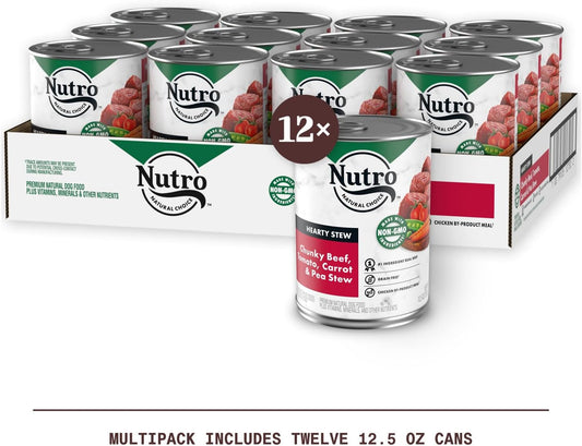 Nutro Hearty Stew Adult Natural Grain Free Wet Dog Food Cuts In Gravy Chunky Beef, Tomato, Carrot & Pea Stew, (12) 12.5 Oz. Cans