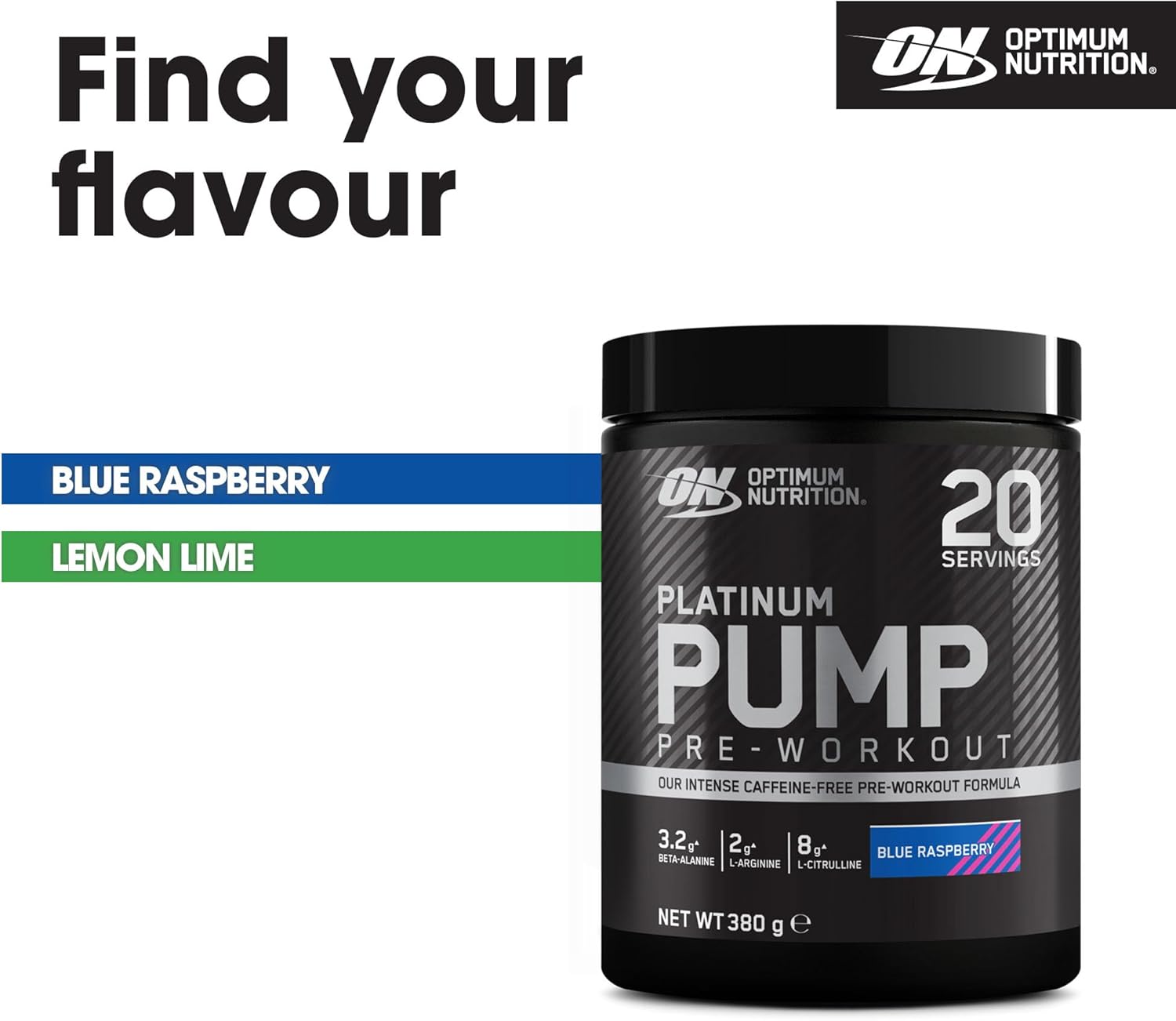 Optimum Nutrition ON Platinum Pump Pre-Workout, Intense Caffeine-Free Pre-Workout Food Supplement with Fruitflow, Beta-Alanine, L-Arginine, L-Citrulline, Blue Raspberry Flavour, 20 Servings, 380 g : Amazon.co.uk: Health & Personal Care