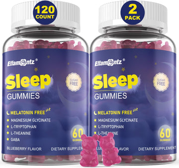 Melatonin Free Sleep Aid Gummies For Adults, Sugar Free Sleeping Gummy No Melatonin, Natural Calm Gummies With Magnesium Glycinate, L-Tryptophan, L-Theanine, Gaba, Ashwagandha, Valerian, 120Cts