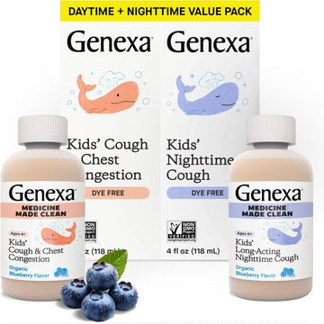 Genexa Kids’ Clean Cough & Chest Congestion Medicine, Dye Free, 0% Artificial Additives, Multi-Symptom Cough Syrup For Kids 4-11, Cough Suppressant & Expectorant, Organic Blueberry Flavor, 4 Fl Oz