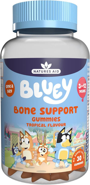 Bluey Kids Bone Support Gummies - Vitamin D3 & K2 To Support Growing Bodies And Bone Growth - Tropical, No Added Sugar, Vegan, Gluten Free - 30 Gummys For Children Ages 3-12