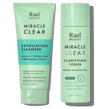 Rael Miracle Bundle - Miracle Clear Exfoliating Cleanser (5.1 Fl. Oz), Miracle Clear Clarifying Toner (5.1 Fl. Oz)