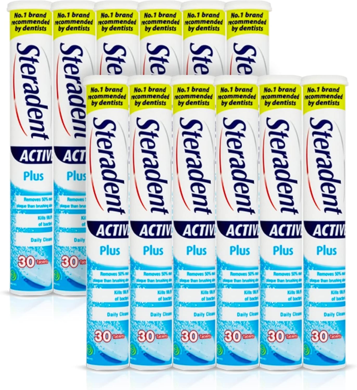 Steradent Pro White Denture Cleansing Tablets, 360 Count Multipack (12 Packs) - Daily Oral Hygiene Solution For Bright, Fresh Smile