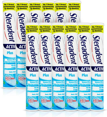 Steradent Pro White Denture Cleansing Tablets, 360 Count Multipack (12 Packs) - Daily Oral Hygiene Solution For Bright, Fresh Smile