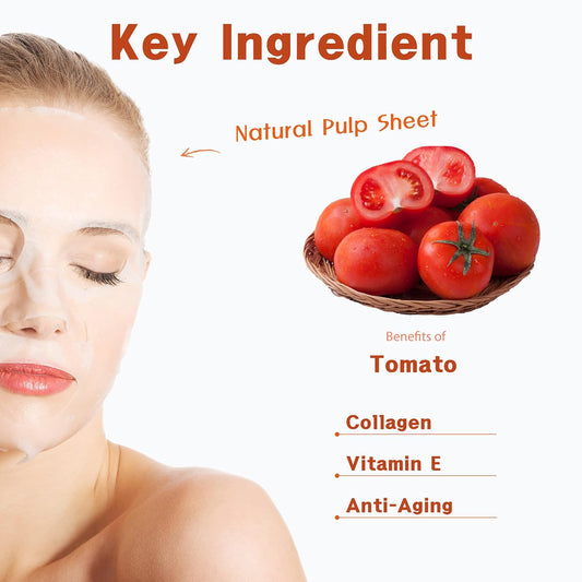 Purederm Tomato Collagen Mask (12 Pack) - Tomato Extracts, Collagen, And Vitamin E Ingredients To Make The Skin Soft And Shiny…