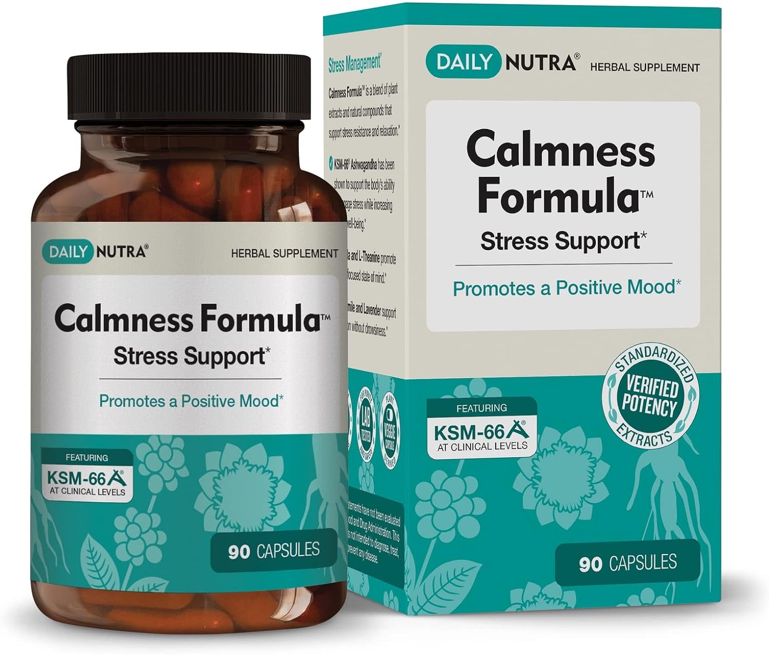 DailyNutra Calmness Formula - Stress and Worry Support Supplement - Promotes a Natural Calm Mood | Effective & Safe - Featuring Clinically Studied KSM-66 Ashwagandha (90 Capsules)