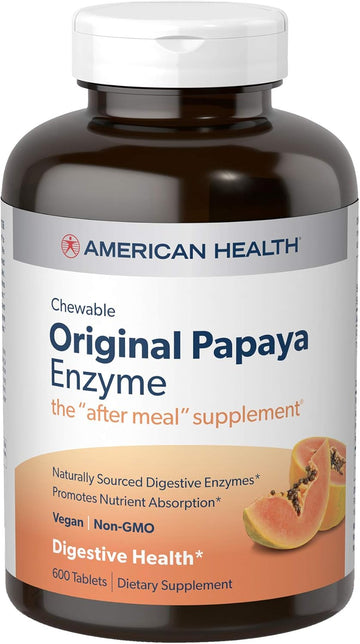 American Health Original Papaya Digestive Enzyme Chewable Tablets - Promotes Nutrient Absorption And Helps Digestion - 600 Count (200 Total Servings)
