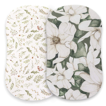 Pobibaby - 2 Pack Premium Bassinet Sheets For Standard Bassinets - Ultra-Soft Cotton Blend, Stylish Floral Pattern, Safe And Snug For Baby (Zephyr)