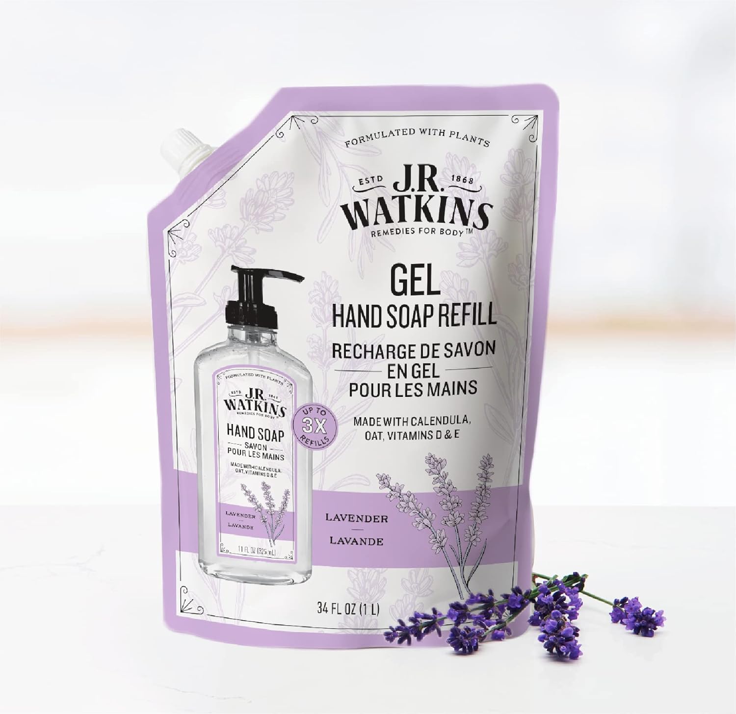 J.R. Watkins Gel Hand Soap Refill, Moisturizing Hand Wash, All Natural, Alcohol-Free, Cruelty-Free, USA Made, Lavender, 34 Fl Oz (Pack of 3) : Beauty & Personal Care