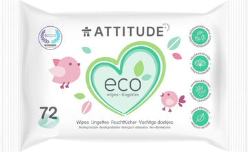 Attitude Biodegradable Baby Wipes, Plant Based Unscented Diaper Wipes For Babies And Newborn, Dermatologically Tested, Vegan, 72 Count