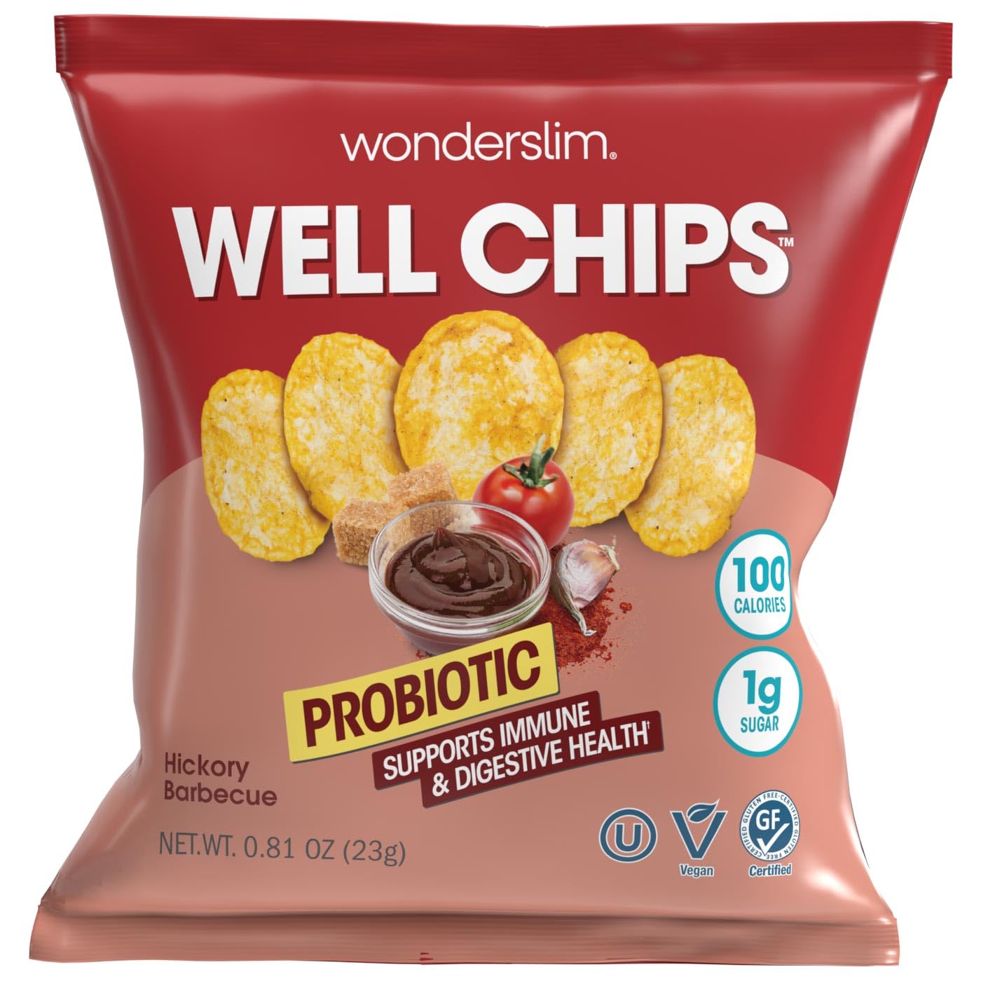 WonderSlim Potato Well Chips, Hickory Barbecue, With Probiotics & Immune Support, Vegan, Gluten Free (7ct)