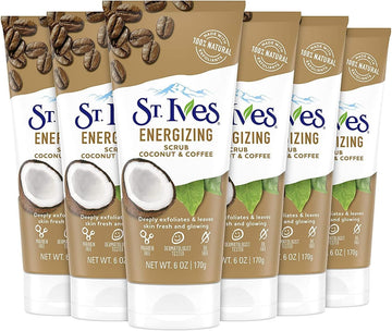 St. Ives Rise And Energize Face Scrub Deep Exfoliating Scrub Coconut And Coffee Dermatologist-Tested, 100% Natural Exfoliants Face Wash 6 Oz / 170Gm 6 Count