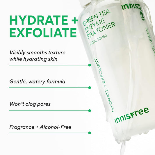 Innisfree Green Tea Enzyme Pha Toner With Hyaluronic Acid, Hydrating Korean Exfoliating Essence For Smooth, Glowing Skin