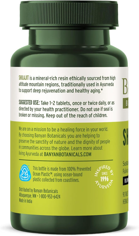 Banyan Botanicals Shilajit ? Organic and Sustainable Mineral Pitch ? Mineral-Rich Shilajit Supplement for Natural Detoxification and Healthy Aging* ? 90 Tablets ? Non GMO Sustainably Sourced Vegan