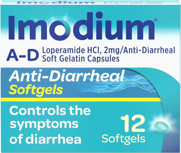 Imodium A-D Anti-Diarrheal Medicine Softgels, 2 Mg Loperamide Hydrochloride, 12 Ct