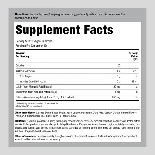 Piping Rock Lutein & Zeaxanthin Supplement | 21mg | 60 Gummies | Orange Flavor | Vegan, Non GMO, Gluten Free