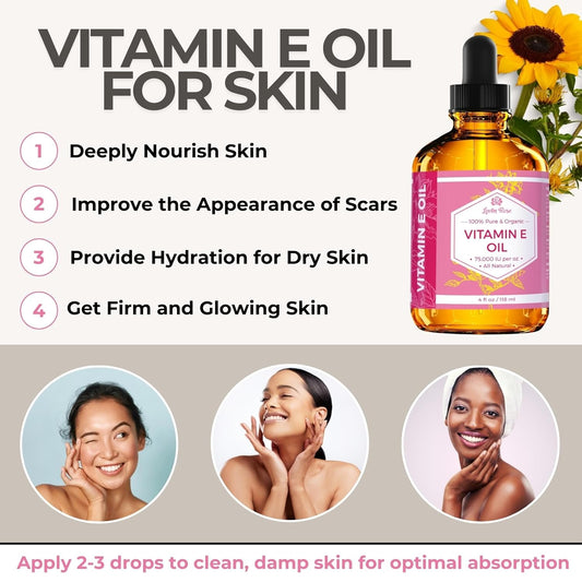 Leven Rose Bulk Vitamin E Oil 75,000 Iu Per Oz 100% Natural, Organic, Pure Vitamin E Oil For Skin, Face, Hair, And Nails, 16 Oz