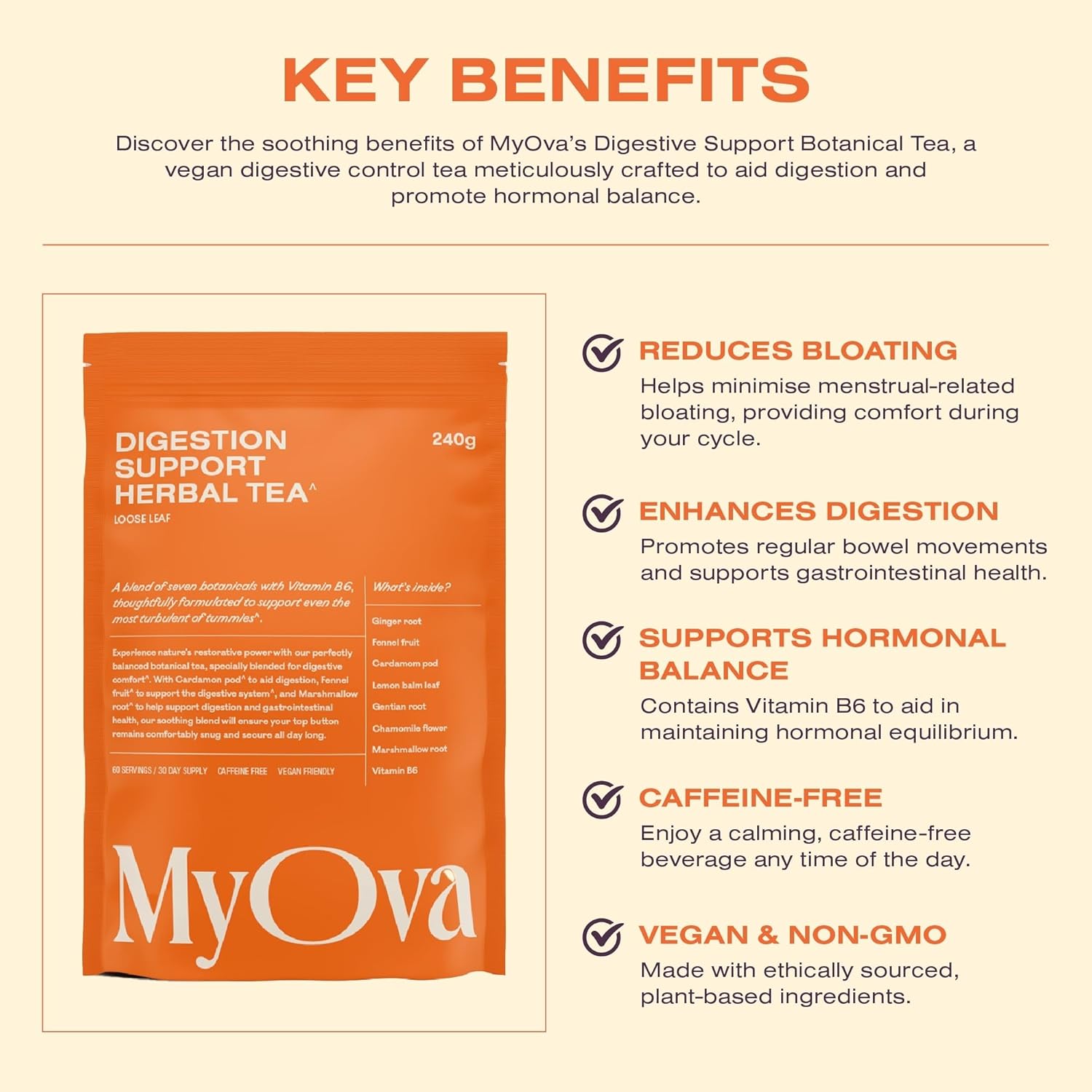 MyOva Hormonal Balance Tea - Infused with Ceylon Cinnamon - Enriched with Vitamin B6 - Ginger & Ashwagandha Blend - Supports PCOS Management - Soothing Sleep Aid - 240g : Amazon.co.uk: Grocery