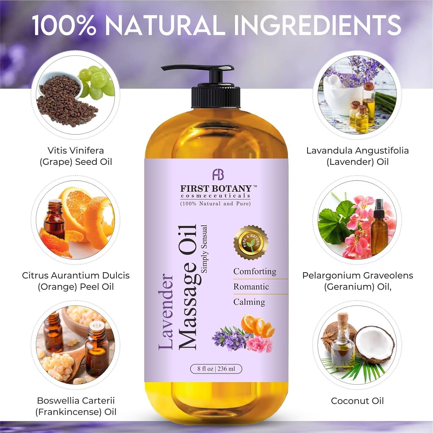 First Botany, Lavender Massage Oil for Couples, 100% Natural Full Body Massage Lotion & Massager, Ideal for use in Aromatic, Relaxing, Sensational Massage & for Aromatherapy for Men & Women, 8 fl oz : Health & Household