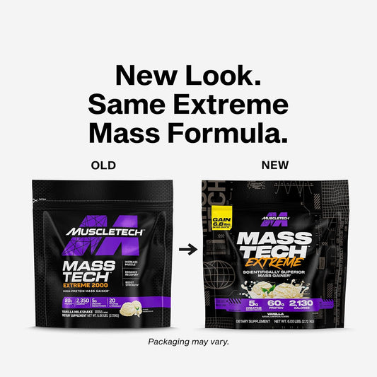 Muscletech Mass Gainer Protein Powder, Mass-Tech Extreme 2000, Muscle Builder Whey Protein Powder, Protein + Creatine + Carbs, Max-Protein Weight Gainer For Women & Men, Vanilla, 20 Lbs