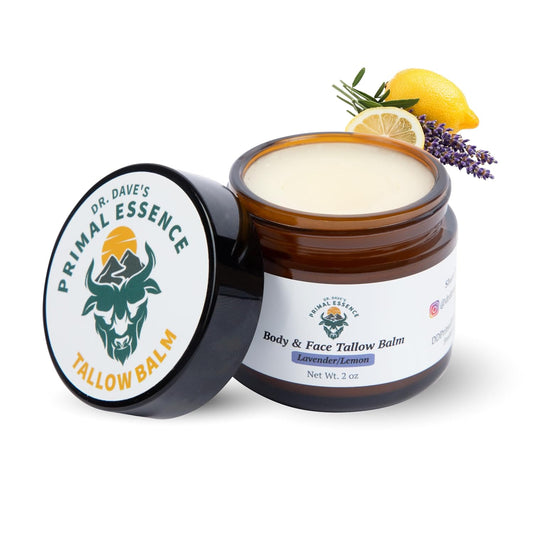 Dr. Dave'S Primal Essence Grass Fed Beef Tallow Balm For Face And Body With Shea Butter, Organic Jojoba Oil, Honey, And Beeswax – Beef Tallow For Skin – Lavender And Lemon – 2 Oz