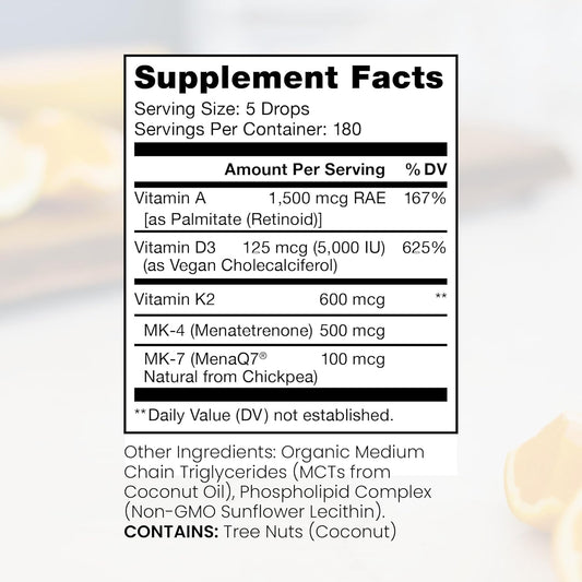 Pure Therapro Rx Vegan A-D-K Drops 10 Ml, Made In Usa | 3 Month Supply | Vitamin A (Palmitate), Liposomal Vitamin D3 (Pureshine), Liposomal Vitamin K2 (Mk-4 & Mk-7) Supports Immunity & Bone Health