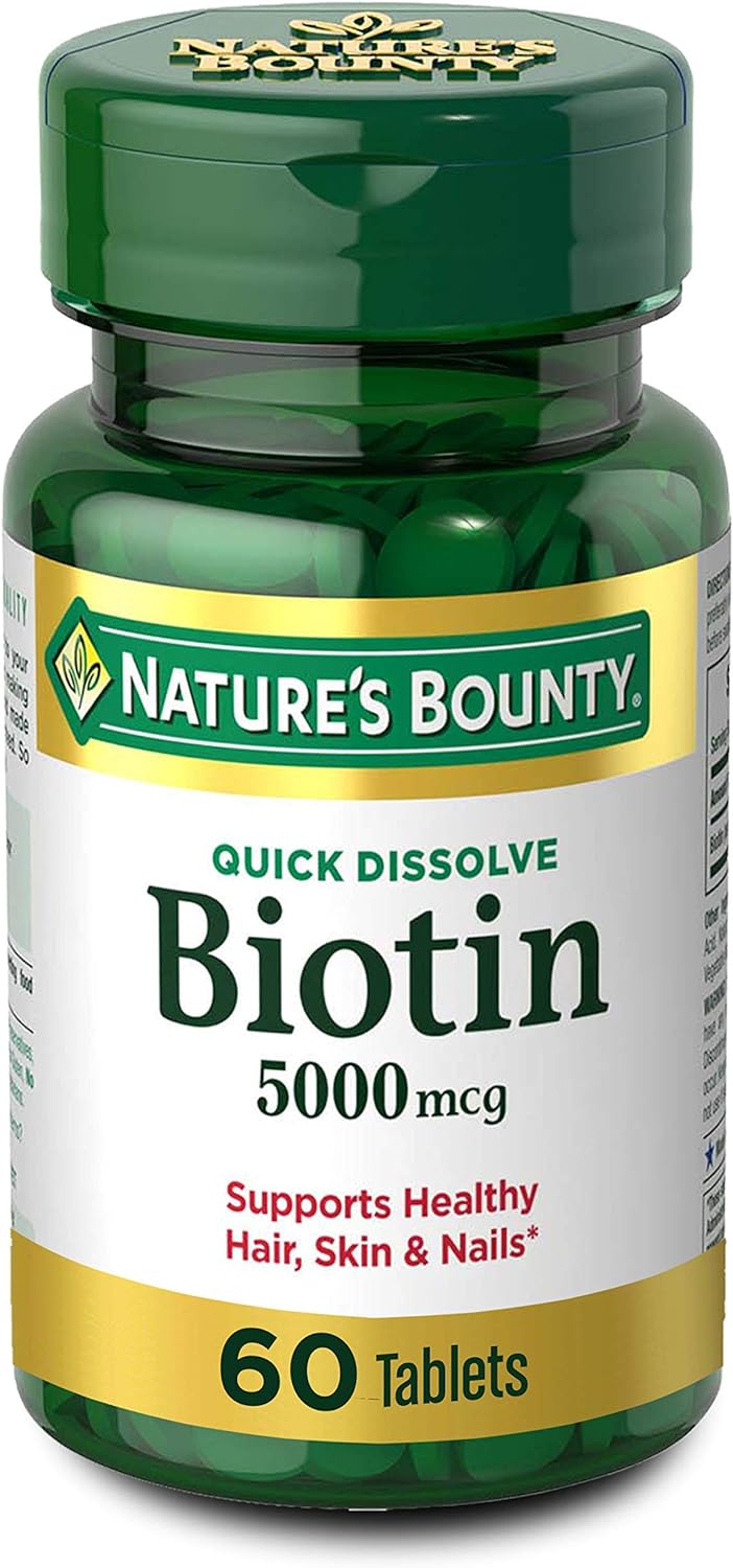 Nature'S Bounty Biotin, Vitamin Supplement, Supports Metabolism For Cellular Energy And Healthy Hair, Skin, And Nails, 5000 Mcg, 60 Quick Dissolve