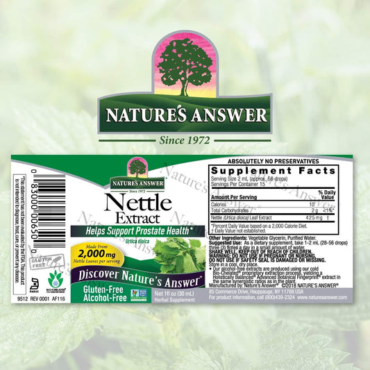 Nature'S Answer Alcohol-Free Nettle Leaf 2000Mg 1Oz Extract | Prostate Suppot | Concentrated Dark Green Nettle Leaf Herbal Supplement | Non-Gmo, Kosher, Gluten-Free | Single Count