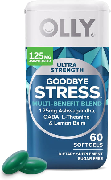 Olly Ultra Strength Goodbye Stress Softgels, Gaba, Ashwagandha, L-Theanine And Lemon Balm, Stress Relief Supplement - 60 Count