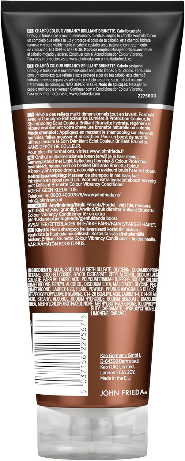 John Frieda Brilliant Brunette Colour Vibrancy Shampoo, Moisturising And Smoothing For Brown Hair, Aloe Vera, 250 ml (Pack Of 1) : Amazon.co.uk: Beauty