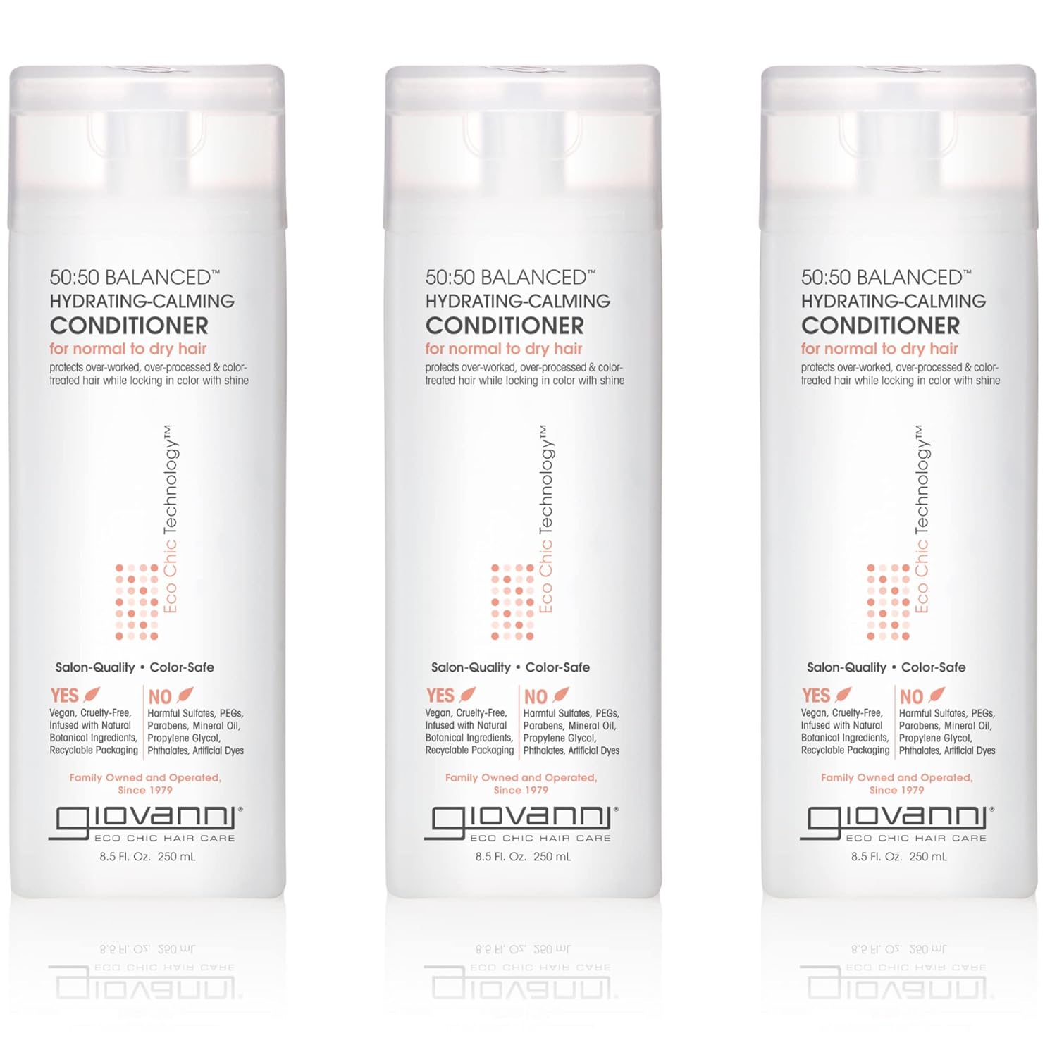 Giovanni Eco Chic 50:50 Balanced Hydrating Calming Conditioner - Leaves Ph Balanced For Over-Processed Hair, Lauryl & Laureth Sulfate Free, Color Safe - 8.5 Oz (Pack Of 3)