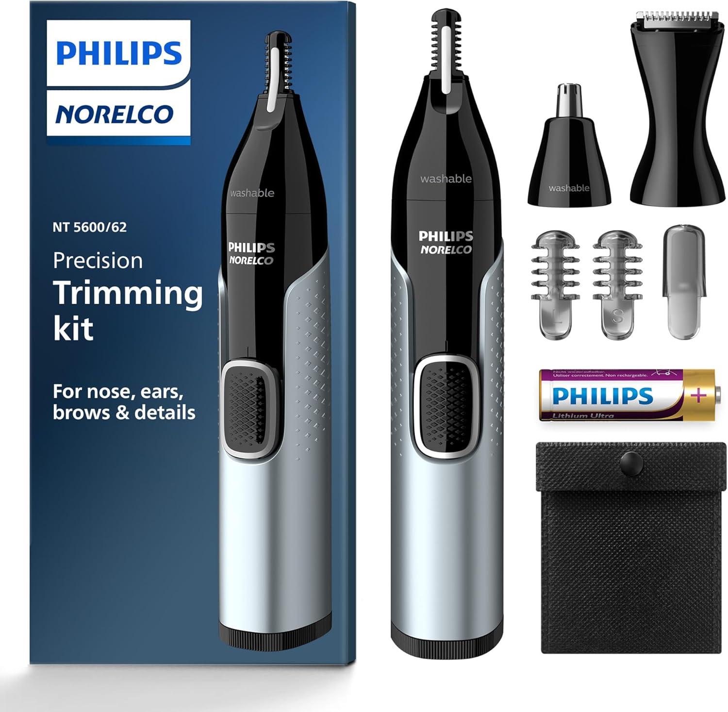 Philips Norelco Nose Trimmer 5000 For Nose, Ears, Eyebrows Trimming Kit, Nt5600/62