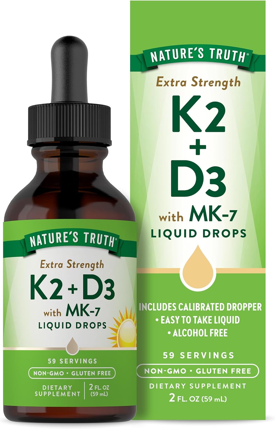 Nature'S Truth Vitamin D3 K2 Liquid Drops | With Mk-7 | 2 Fl Oz | Vegetarian, Non-Gmo & Gluten Free Supplement | Essential Vitamin Support