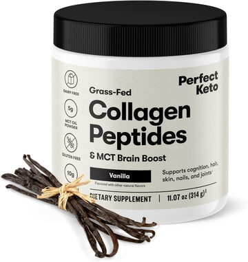 Perfect Keto Collagen Peptides Protein Powder With Mct Oil, Grass Fed, Hydrolyzed Collagen, Type I & Iii Supplement, Keto Coffee Creamer, Vanilla