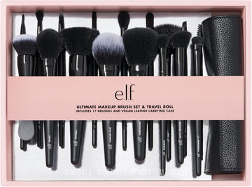 E.L.F. Ultimate Makeup Brush Set & Travel Roll, 17-Piece Brush Kit, Brushes For Eyeshadow, Foundation, Powder, Concealer & More, Vegan & Cruelty-Free