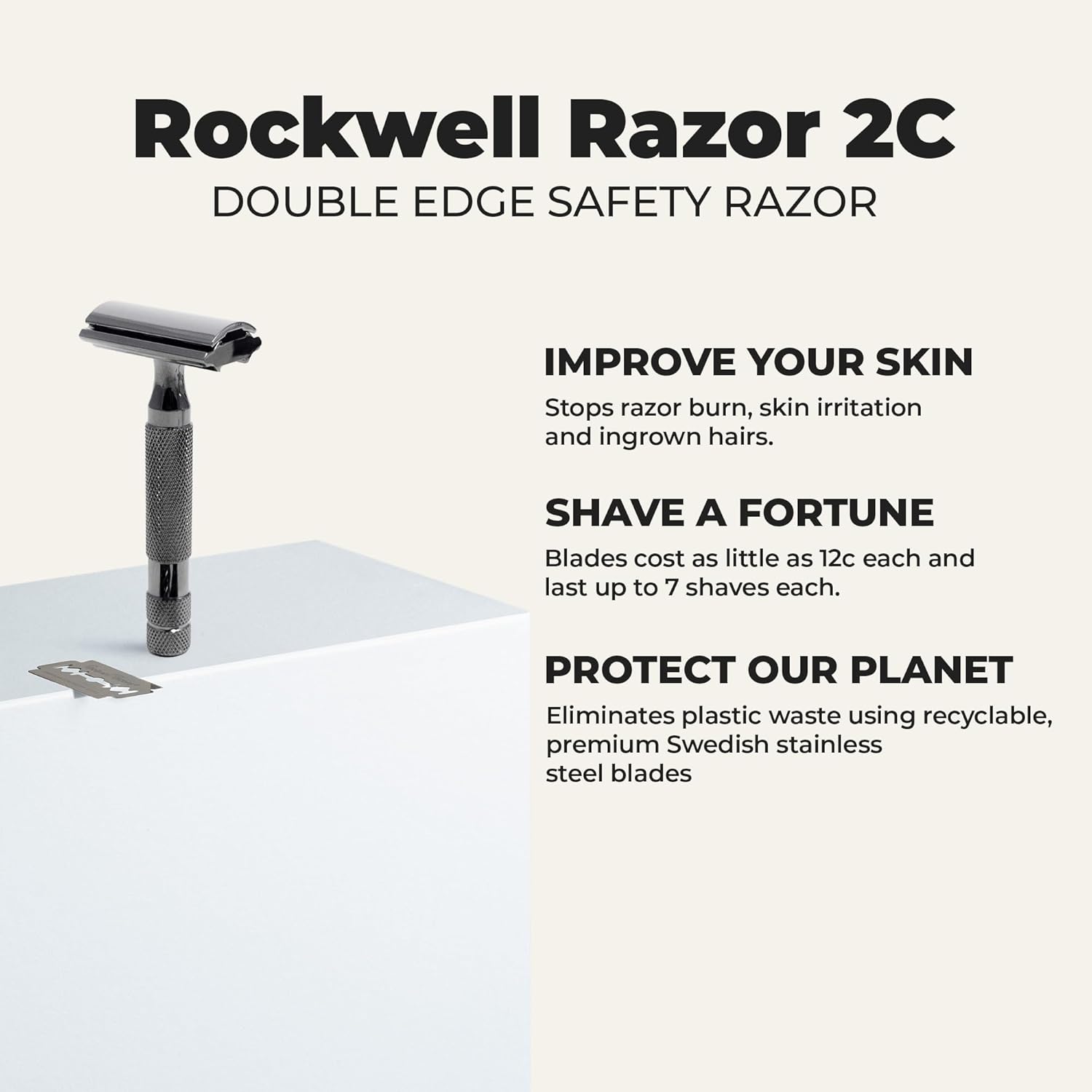 Rockwell Razors 2C Gunmetal Chrome Double Edge Safety Razor With Adjustable Shave Settings And 5 Fully Recyclable Razor Blades. Reusable Safety Razors For Men And Women : Beauty & Personal Care