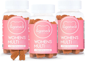 Sugarbear Women's MultiVitamin Gummies, Vegan Collagen Booster Blend with Glutathione, Omega-3, Folate, Biotin & Vitamins C, D, E, B6, B12 Gummy Supplements for Women (3 Months Gift Set + Free Brush)