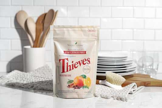 Thieves Automatic Dishwasher Powder by Young Living - 16 oz - Eco-Friendly Cleaning for Spotless Dishes and Grease Removal - Non-Toxic & Plant-Based Formula