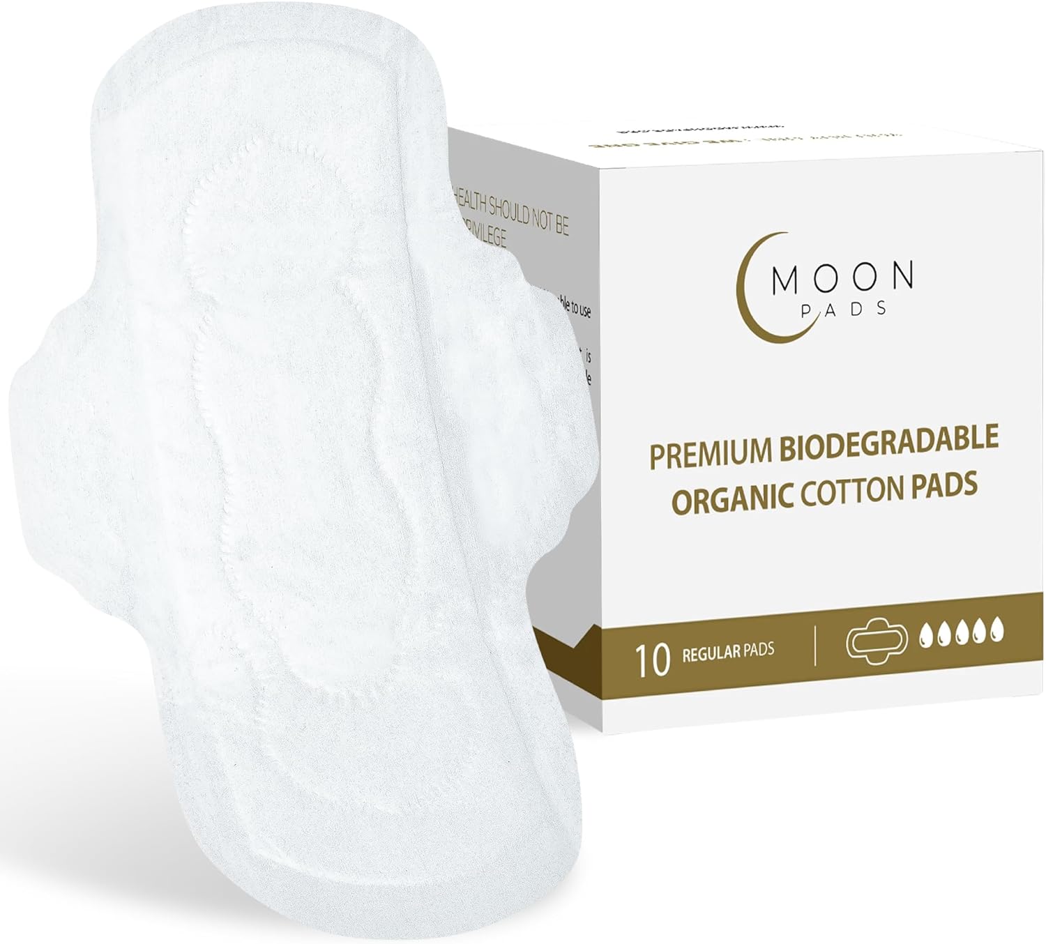 MoonPads Regular 10 Premium Organic Cotton Sanitary Ultra Thin Pads Wings for Women w/Sensitive Skin, 100% Biodegradable,Super Absorbency Pad, Hypoallergenic,BPA-Free, Vegan & Cruelty-Free, Non-Toxic