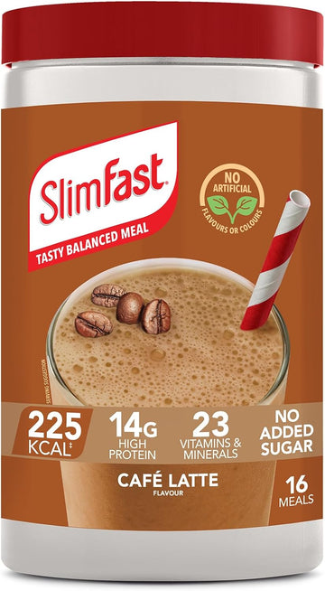 Slimfast Balanced Meal Shake, Healthy Shake For Diet Plan With Vitamins And Minerals, High In Fibre, Replacement, Café Latte Flavour, 16 Servings,584 G (Pack Of 2)